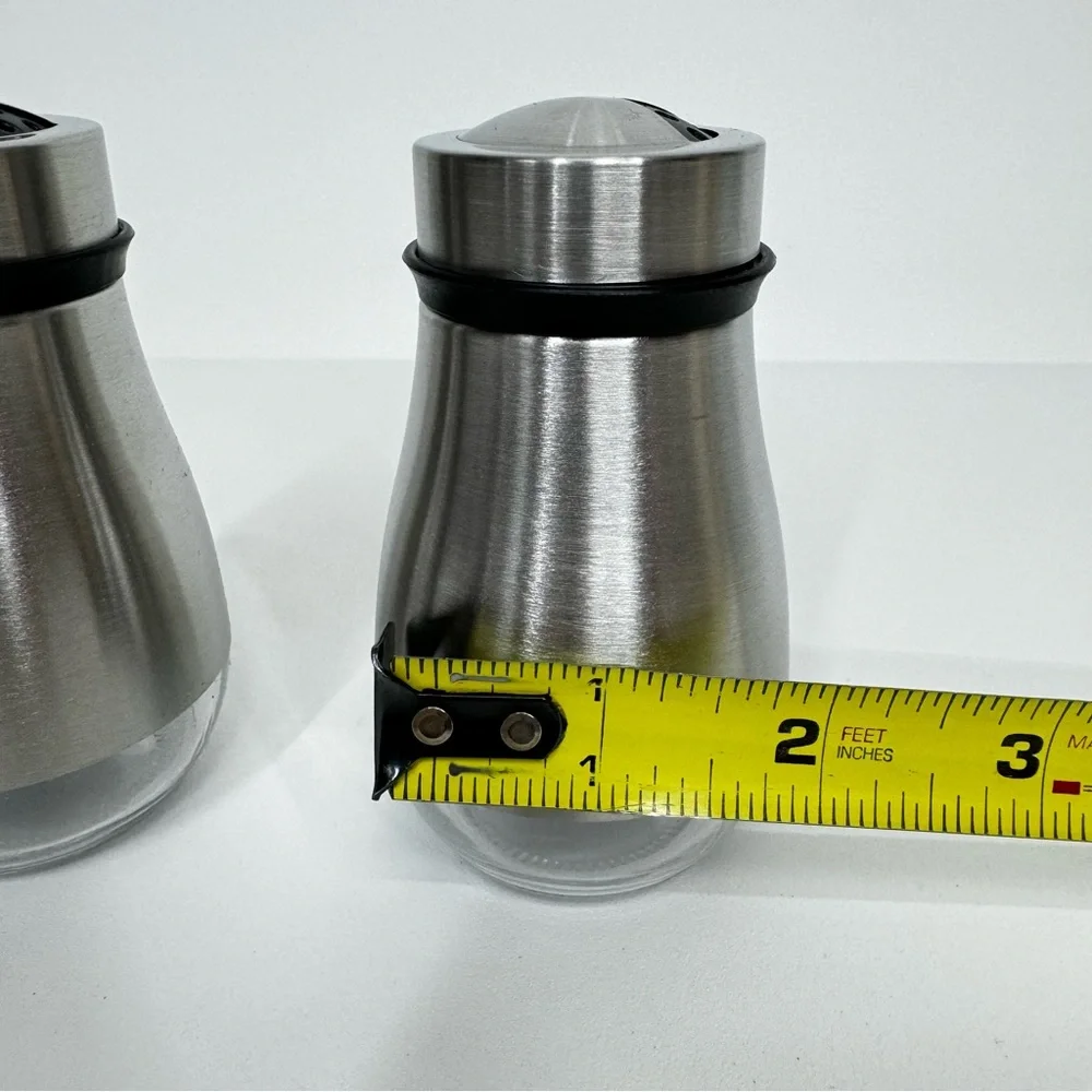 Salt & Pepper Shakers Two Size Plastic Sifters Snap On Top Stainless Steel Glass